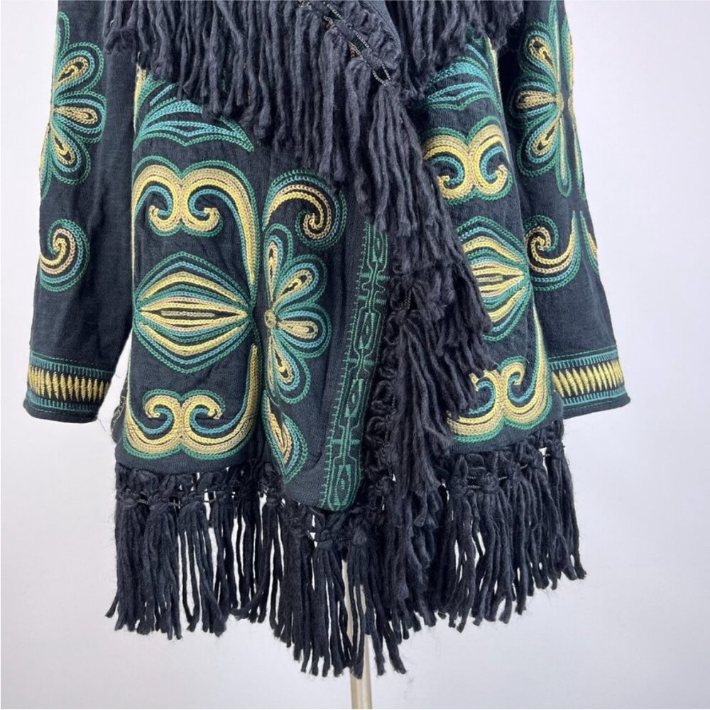 Johnny Was Biya Black Embroidered Open-Front Sweater. - Picture 3 of 4